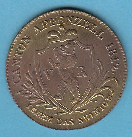 Tutti le monete: Appenzell AR -- 2 Franken 1812 Messing - NP – Nuovo (secondo la descrizione) da Gossau SG venduto da Gallus00 1