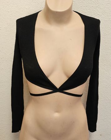 Bershka Damen Crop Top Bolero – Schwarz – Gr. XS – Gerippt –