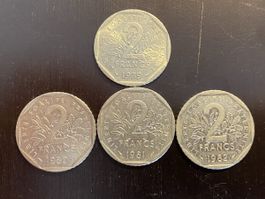 France, lot 4X 2 FF 1979 à 1982 nickel 
