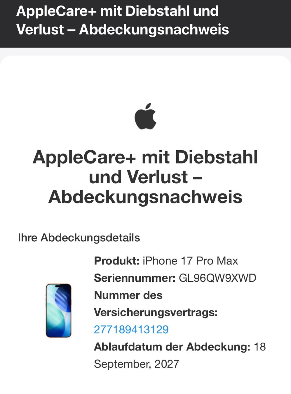 Apple Portables: iPhone 17 Pro Max, inkl. Apple Care+ – Neuf avec emballage d'origine à Muttenz par Johnny_Wishbone69 7
