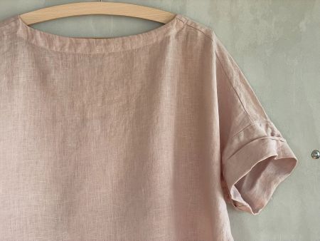 Joli haut 100 % lin rose pâle fabriqué en Italie