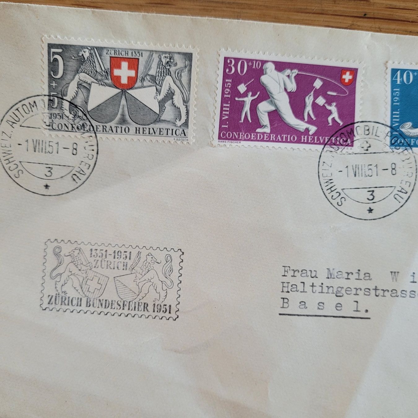Alle Briefmarken: Dokument Brief Basel 1951 Bundesfeier 1.8 – Gebraucht aus Biel/Bienne von Destockweb 1