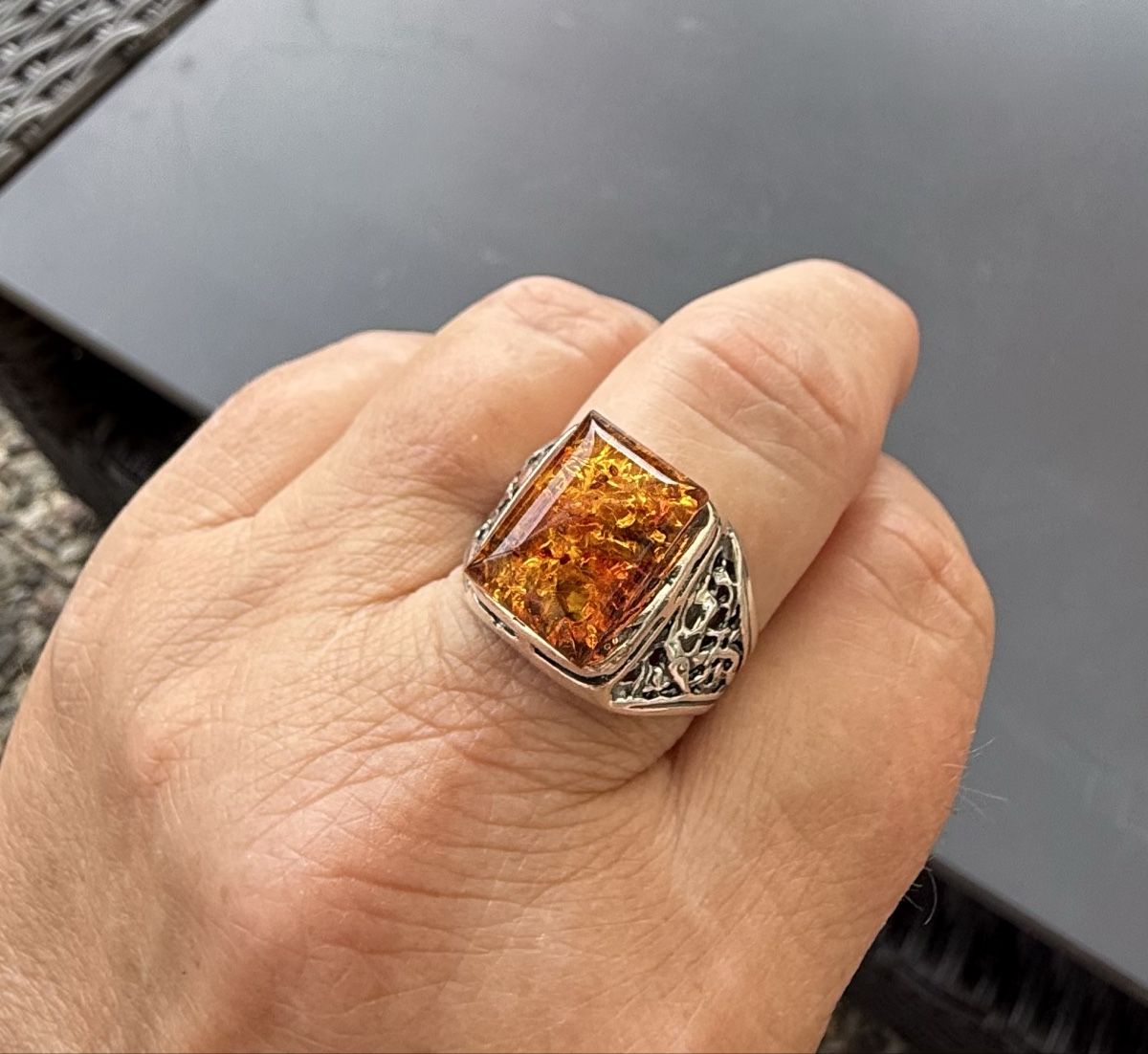 Anelli: Feuriger Bernstein-Ring in Silber 925 – Nuovo e nell'imballaggio originale da Ebikon venduto da elischka