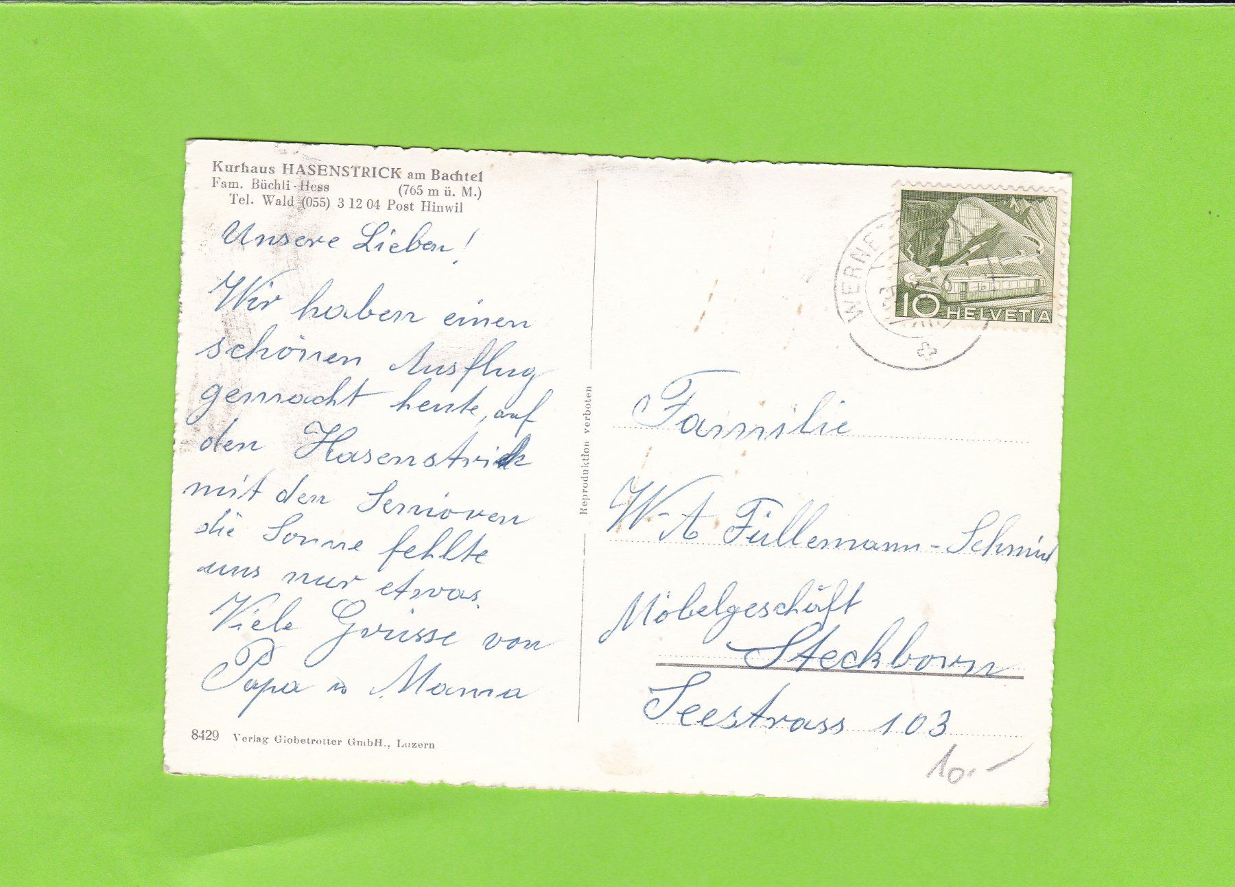 Cartoline postali: Kurhaus Hasenstrick, Bachtel – Usato da St. Peterzell venduto da neckertal 1