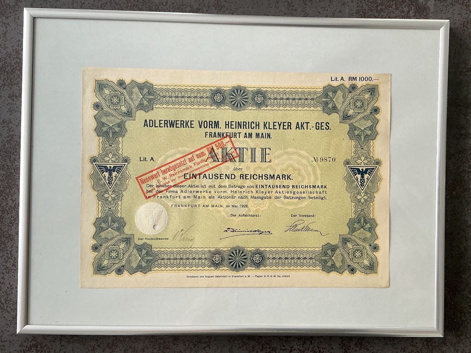 Documenti: Adlerwerke Aktien 1929 – Usato da Horw venduto da adler65