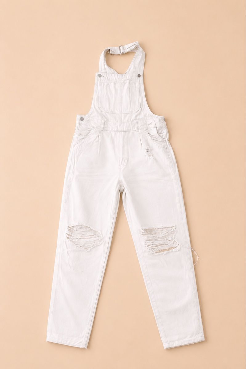 H&M Jeans: SALOPETTE BLANCHE DÉCHIRÉE – Nuovo (secondo la descrizione) da Lausanne venduto da KeNaChic 1