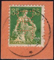 Rollenmarke-PERFIN mit Klebestelle auf 35 Rp. Helvetia m. S.
