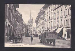 BERN - Marktgasse, um 1905, belebt, Pferde-Fuhrwerk