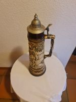 Rustikaler Bierkrug mit Zinndeckel und Relief - Rarität! (56