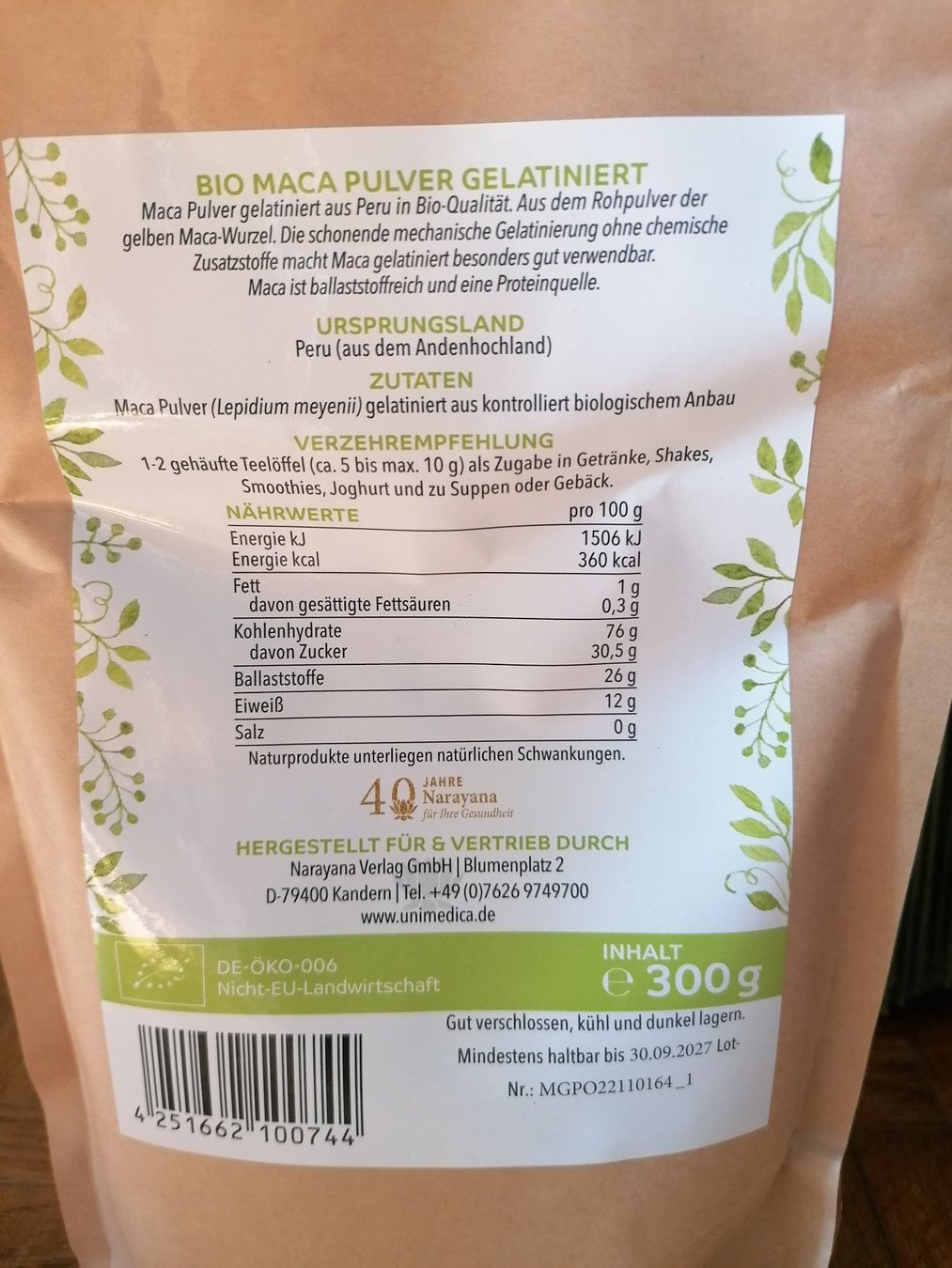 Aliments & Spécialités: Maca Pulver Bio 300g MHD 30.9.27 – Neuf avec emballage d'origine à Liebefeld par Ochotona 2