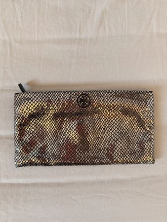 Tory Burch Clutch Bag Silver Snake Print Leather Small Bag
