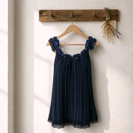 Elegantes blaues Top mit Volant – Gr. 38 – Länge ~68 cm