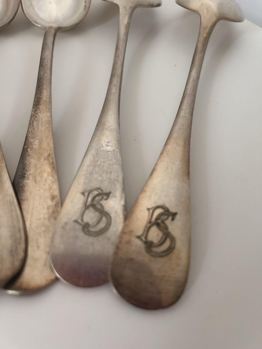 Cucchiai: 5er Set antike Silberlöffel, Monogramm BS – Usato da Herisau venduto da Renee30 1
