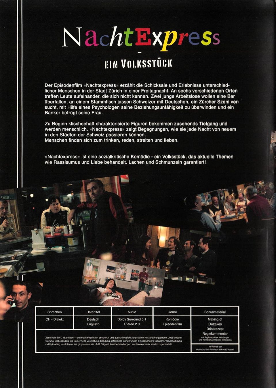 Tutti i DVDs: Nachtexpress - Ein Volksstück [DVD] – Nuovo e nell'imballaggio originale da Bitsch venduto da Melando 1