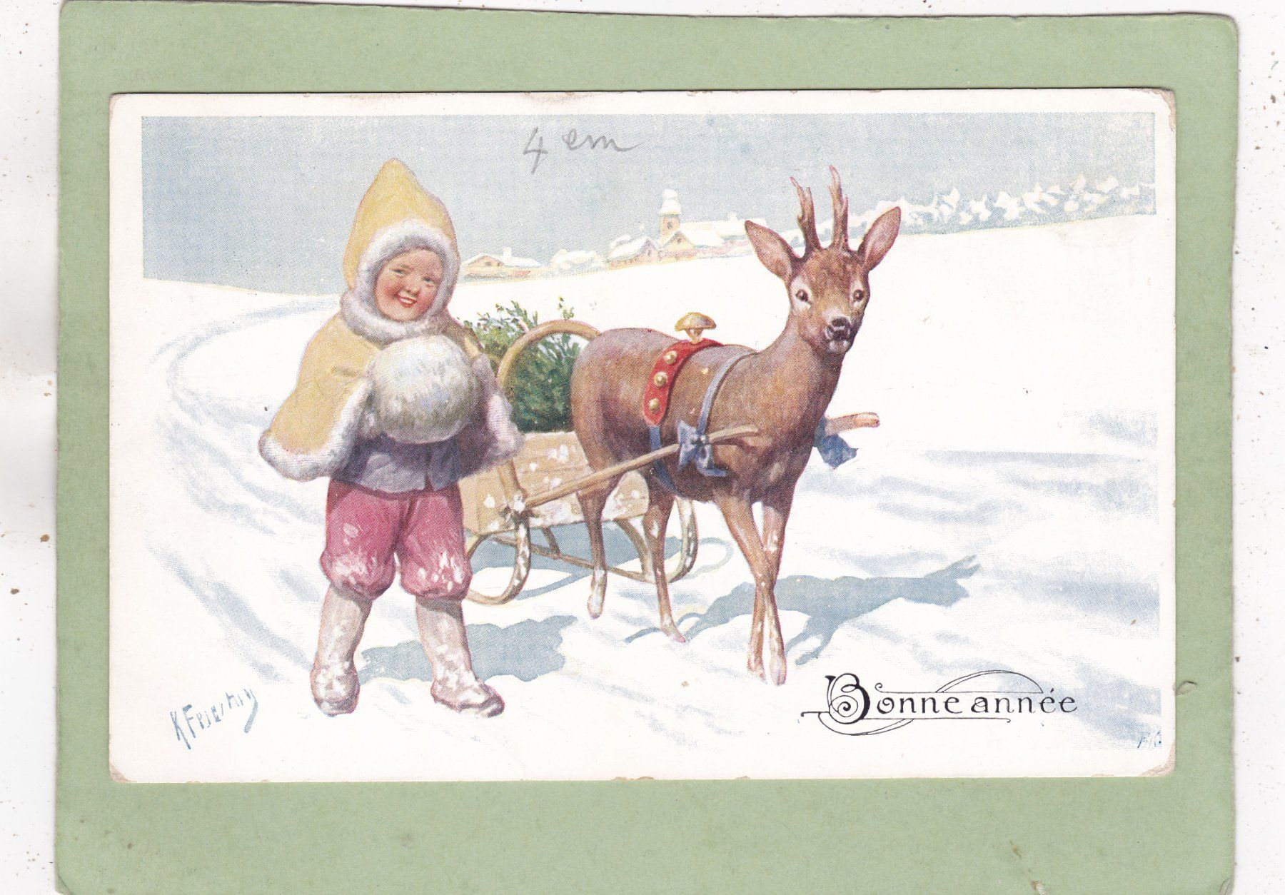Cartoline postali: Kitsch Kind Rehbock Bonne Année 1912 – Usato da Herisau venduto da Lisegrat2008