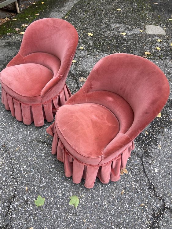Lot de 2 fauteuils IGGY velours tramé rose vintage