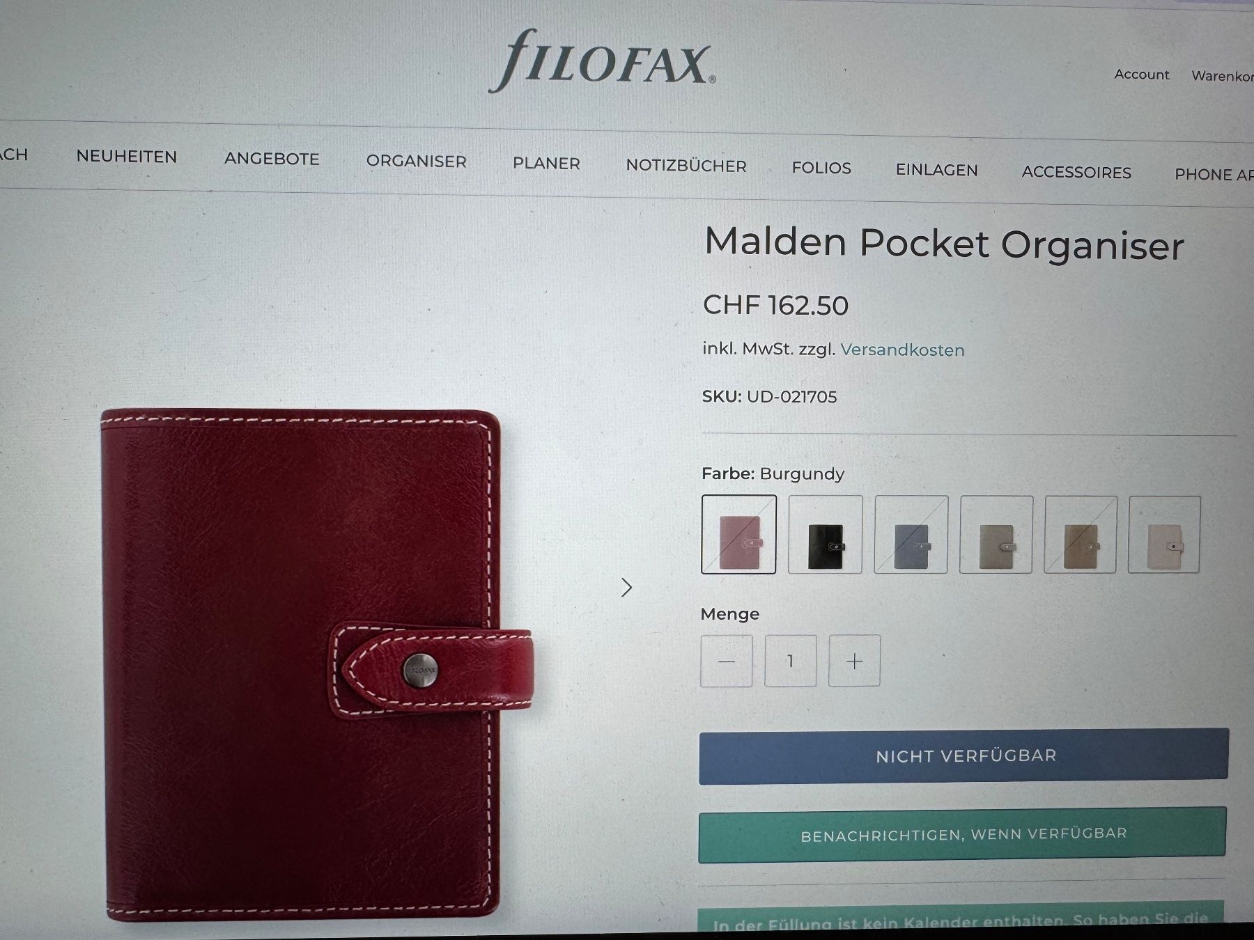 Filofax Blocchi: Filofax Malden Pocket Leather Planner - Maroon – Usato da Fribourg venduto da mariedw 5