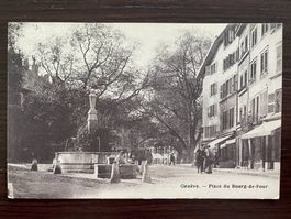 GENÈVE Place du Bourg-de-Four, animée, fontaine, 1928