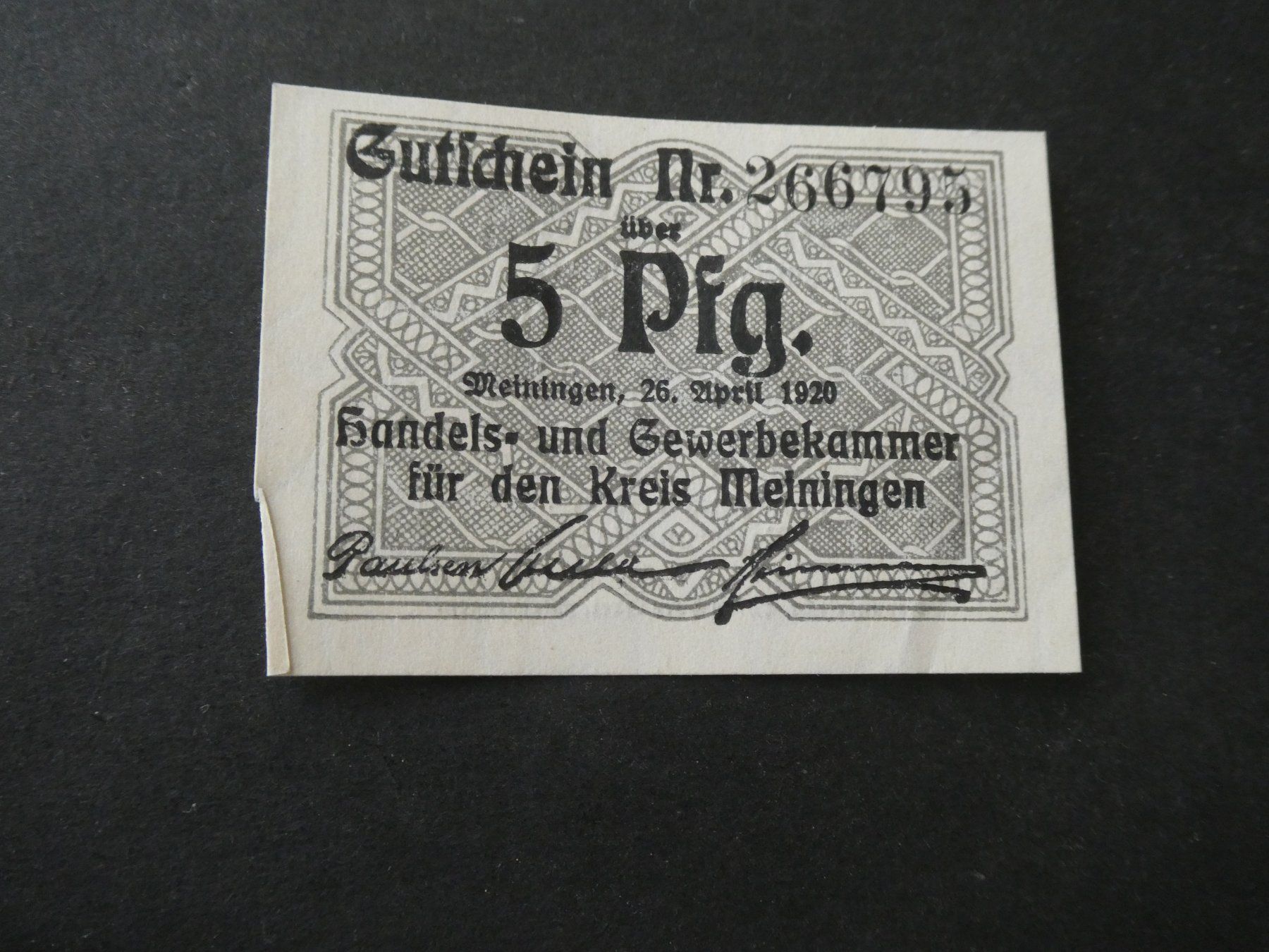 Banknoten: Dt. Reich,  Meiningen - Notgeldschein – Gebraucht aus Hinterforst von Rohusri