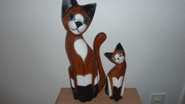 2 holz katzen