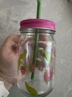 Glas-Trinkglas mit Strohhalm und Blumenmotiv 🌸| NEU! 🌟
