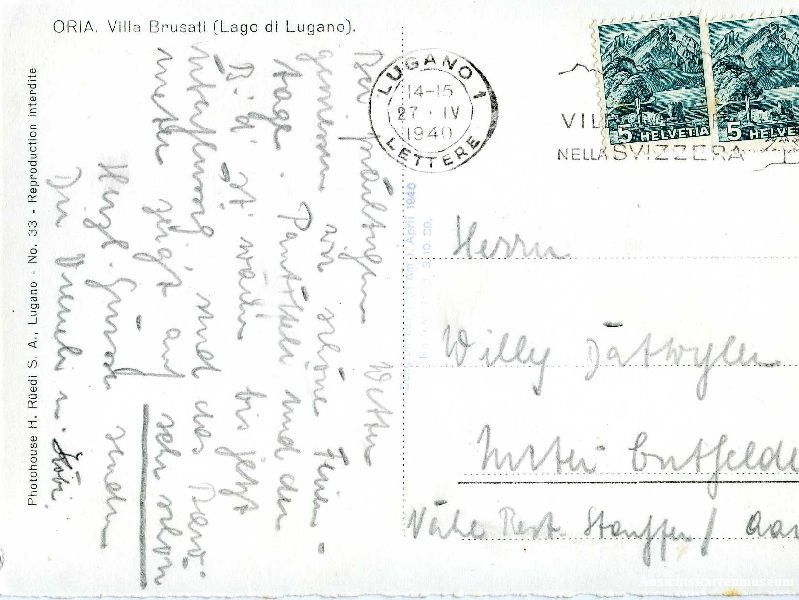 Cartoline postali: Oria - Villa Brusati + 1940 – Usato da Emmenbrücke venduto da teestube 1