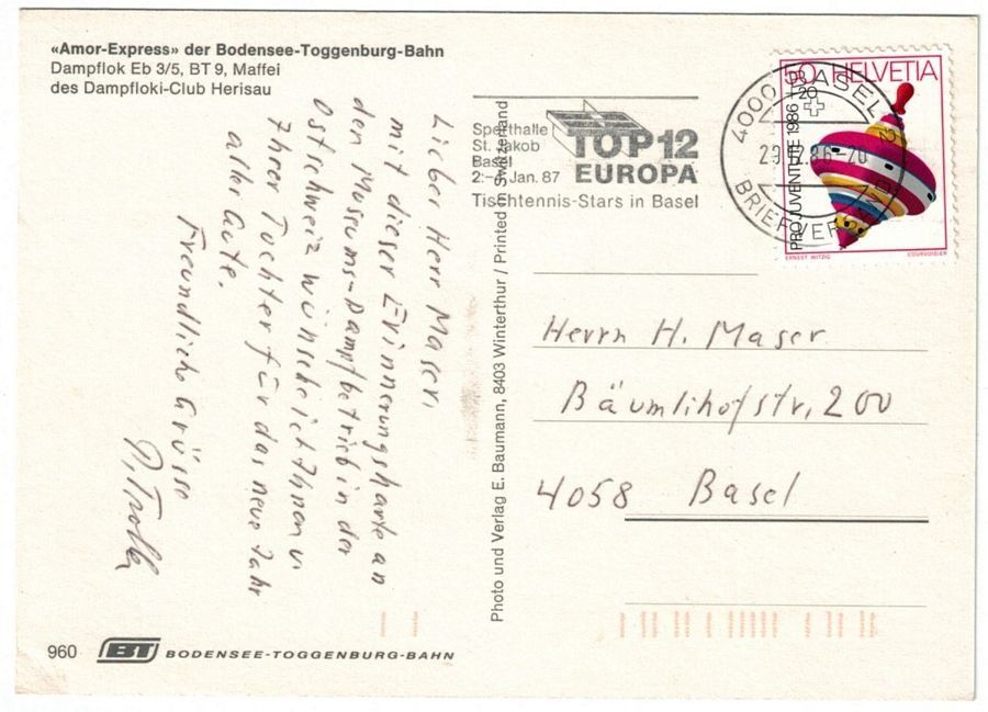Cartoline postali: Amor-Express der Bodensee-Toggenburg-Bahn – Usato da Frauenfeld venduto da POML 1