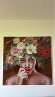 Künstlerisches Gemälde einer Frau mit Blumen, 100x100