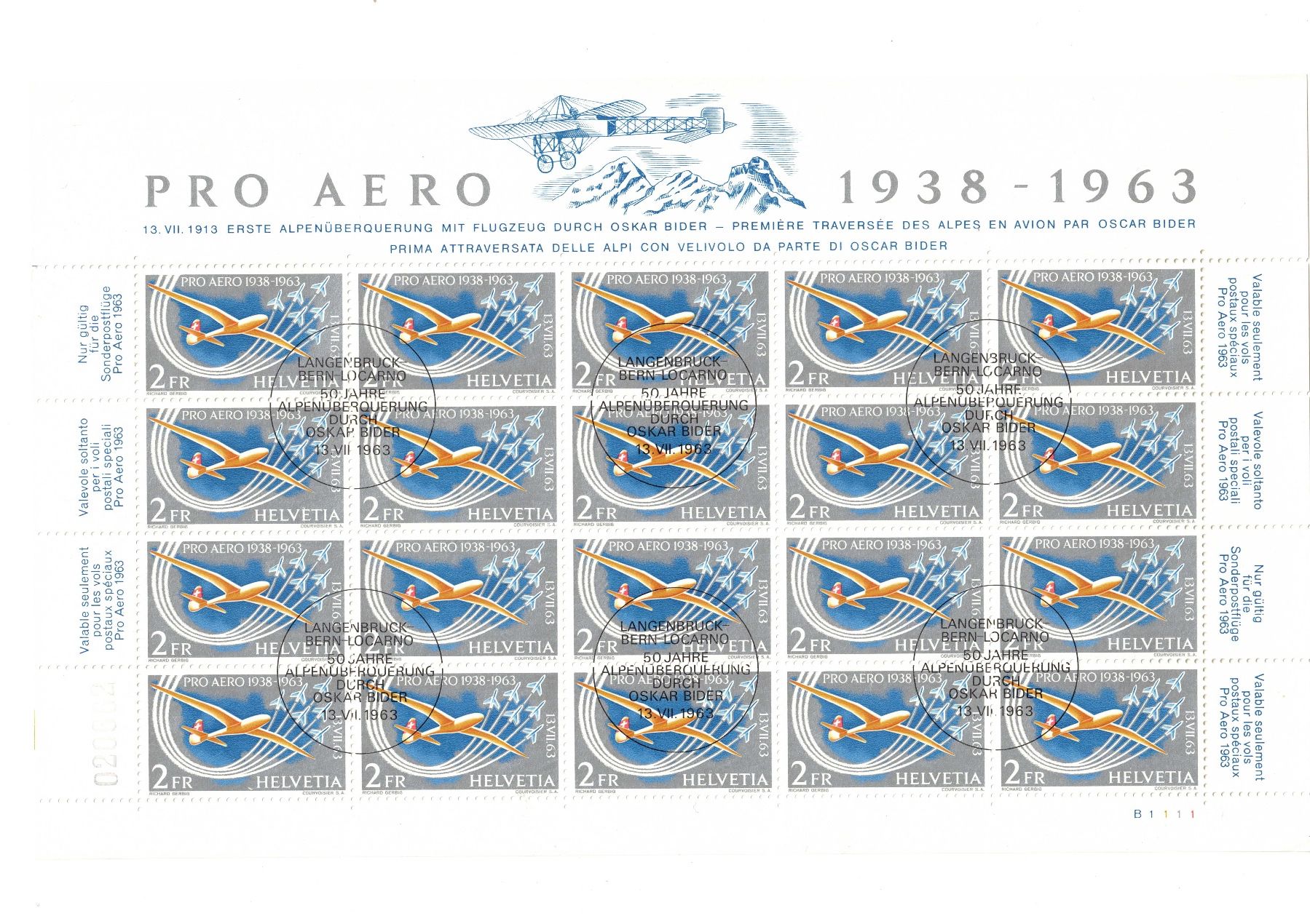 Alle Briefmarken: 1963 Flugbogen gestempelt – Gebraucht aus Bottmingen von Golferin