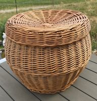 GROSSER Korb mit Deckel Weide Rattan rund Hocker