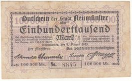 Neumünster 100000 Mark 09.08.1923 VZ++