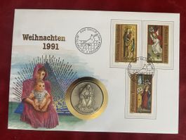 Silber-Numis, Weihnachten 1991, Silber 900 18 gr.