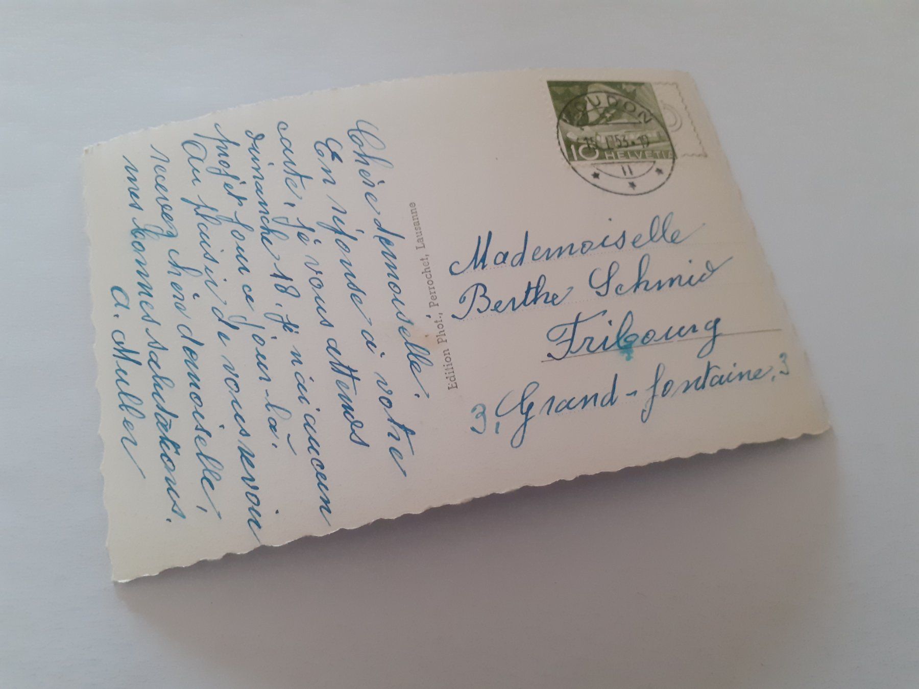 Cartes postales: MOUDON - 1953 – D'occasion à Winterthur par Ornyx7 1
