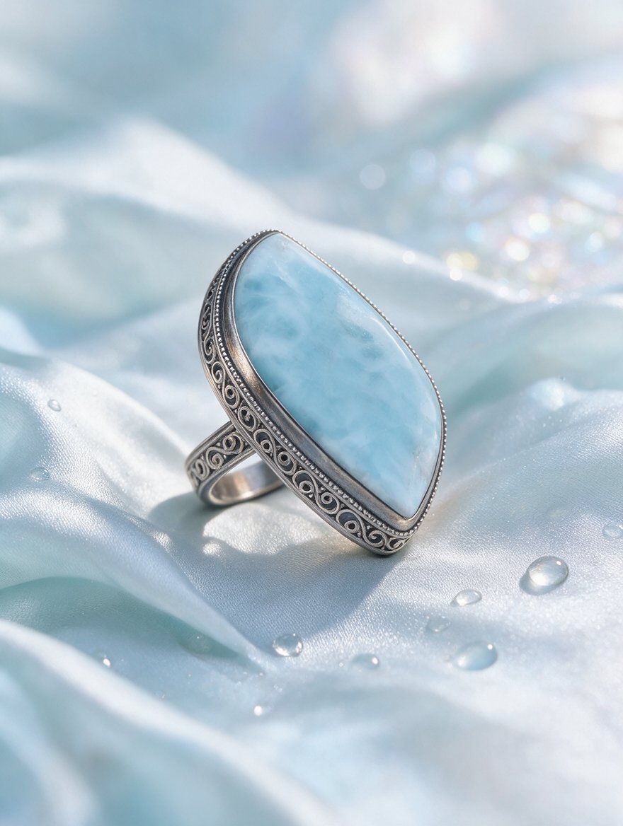 Anelli: Une bague avec une pierre rare Larimar – Nuovo e nell'imballaggio originale da Fribourg venduto da VictoriaShop7