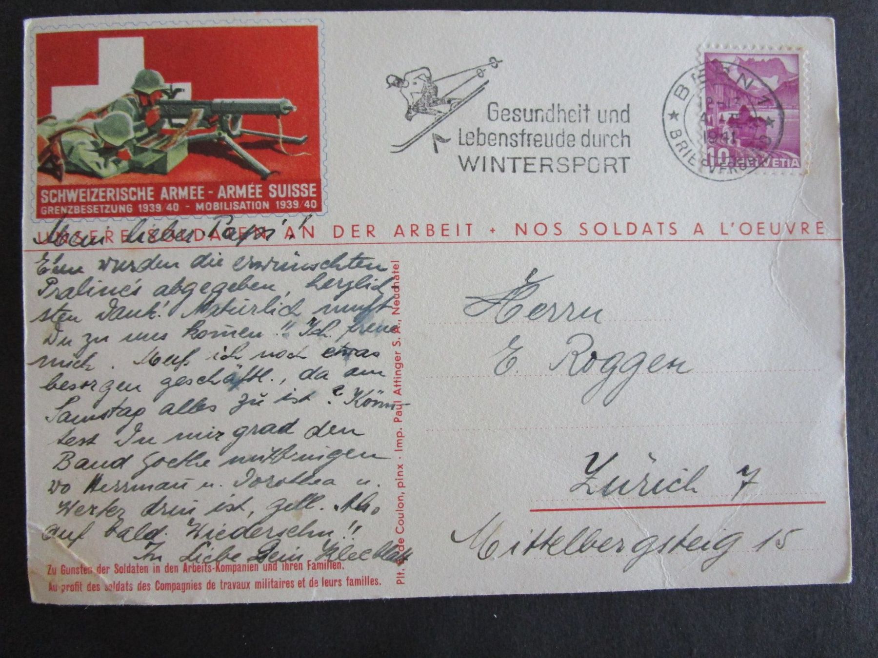 Cartoline postali: 1941: Armeekarte – Usato da Rubigen venduto da Menthe 1