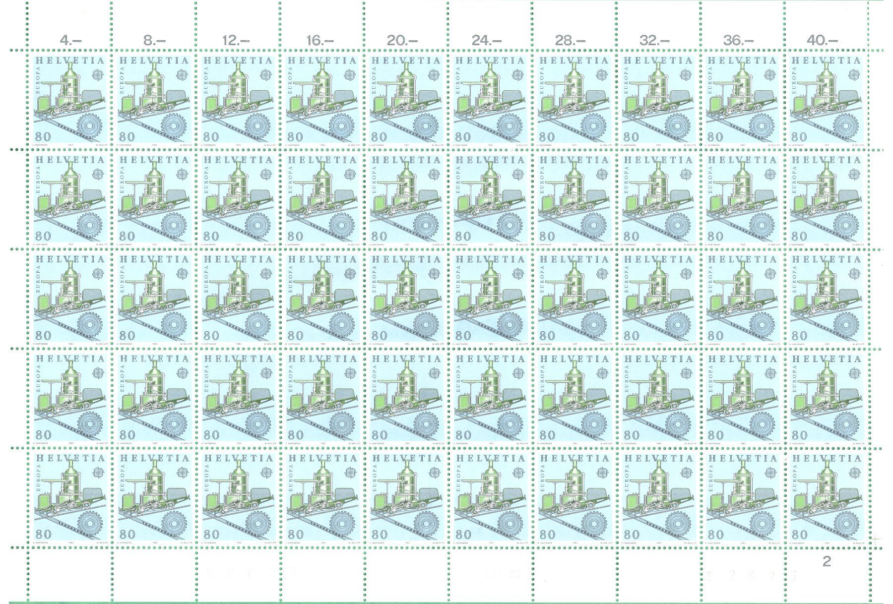 Tutti i francobolli: Bogen 1983  Zahnradbahn  Europa    postfrisch   Bogen No.2 – Nuovo (secondo la descrizione) da Mellingen venduto da Ginger