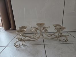 Romantischer Kerzenstaender, Metall, creme-weiss, shabby chi