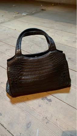Schicke Vintage Kroko-Handtasche dunkelbraun