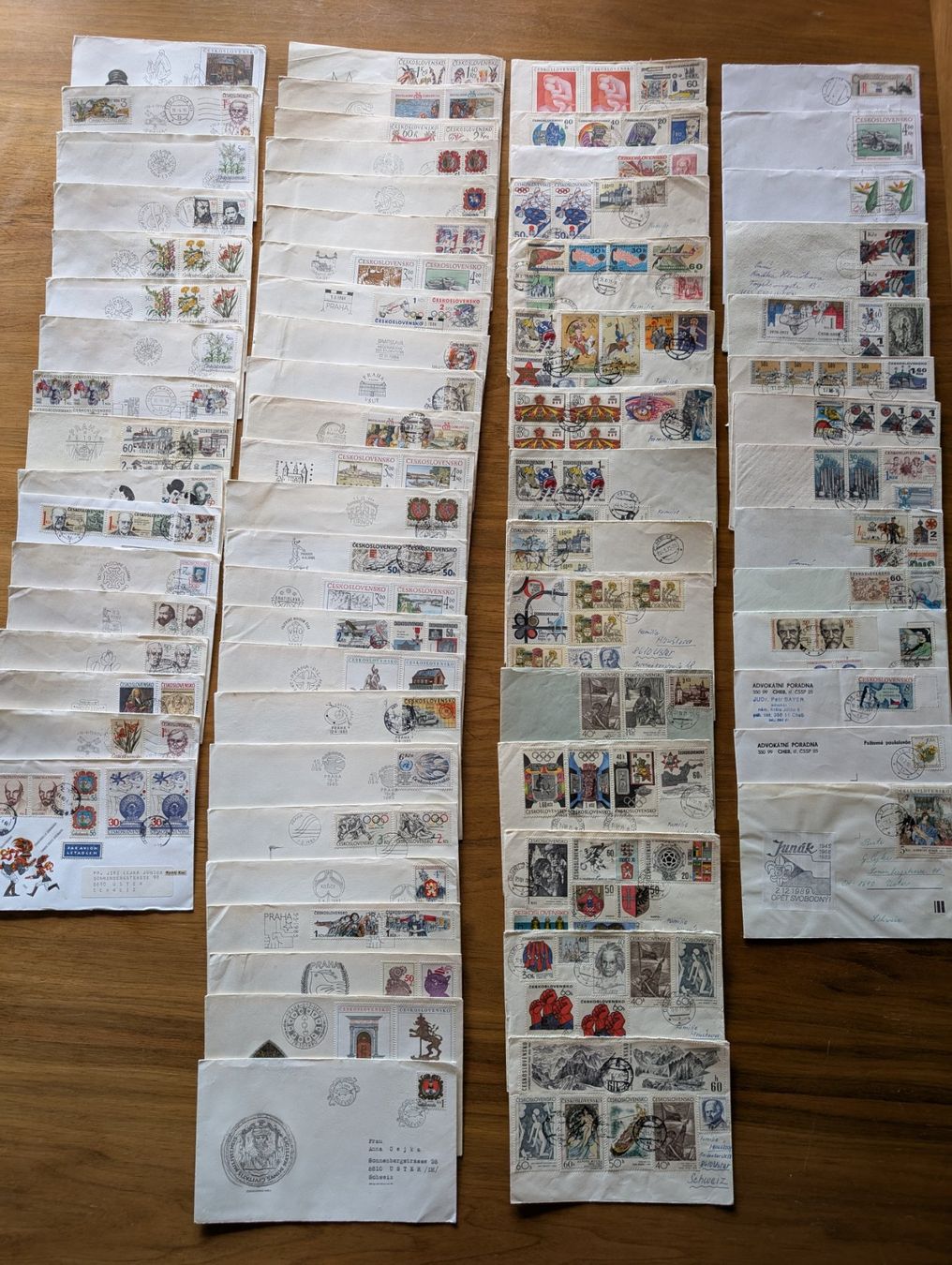 Couverts & Versandtaschen: 42 FDC und 29 Briefcouverts Ceskoslovensko nach CH – Gebraucht aus Steinmaur von compura49