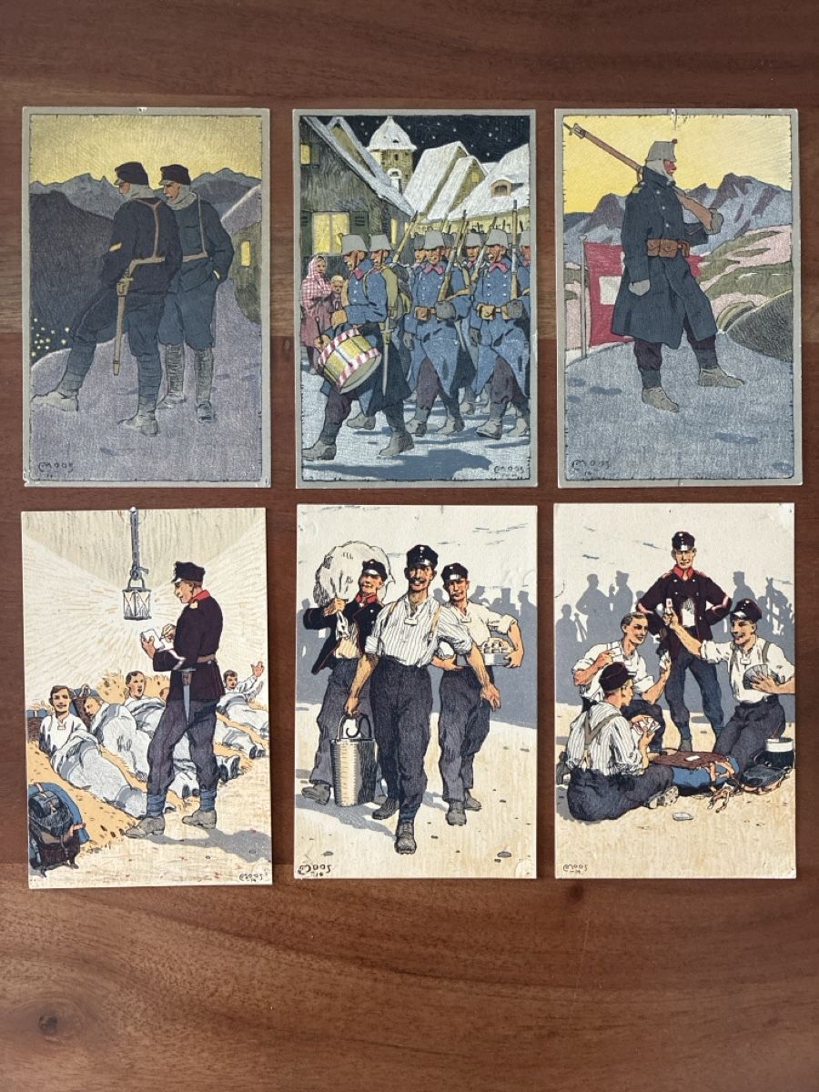 Cartoline postali: 14 Ansichtskarten Schweiz vom Militär Moos Karten CH – Usato da Oftringen venduto da Cla.vD.74
