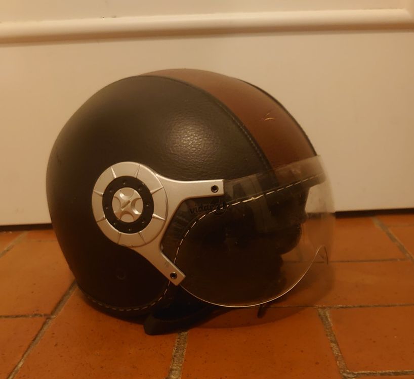 H110 Retro Motorradhelm Halbschale In L (59-60) - Kunstleder, ECE-geprüft, Schwarz