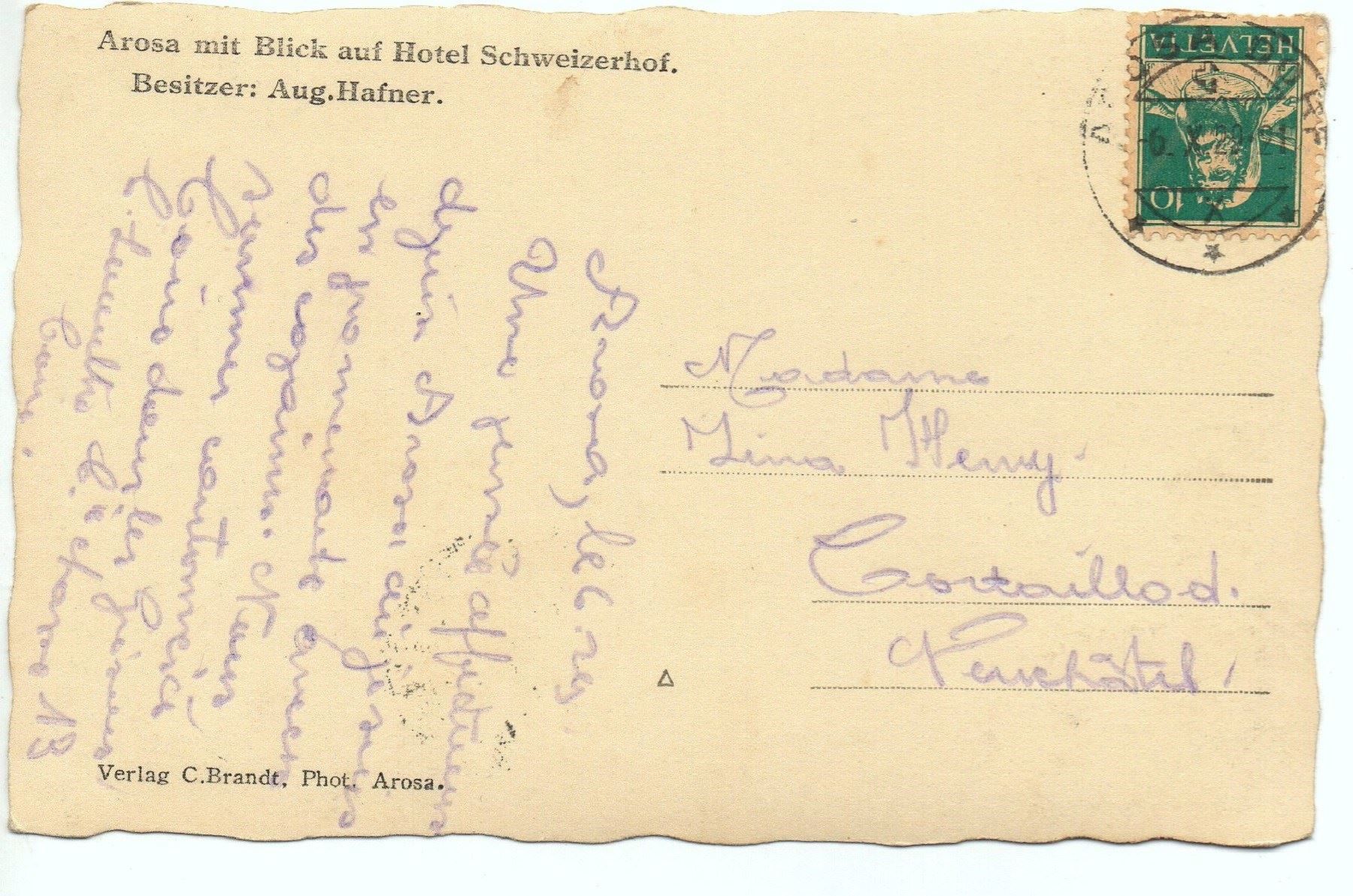 Cartoline postali: AROSA Blick auf Hotel Schweizerhof – Usato da Jona venduto da philajona 1