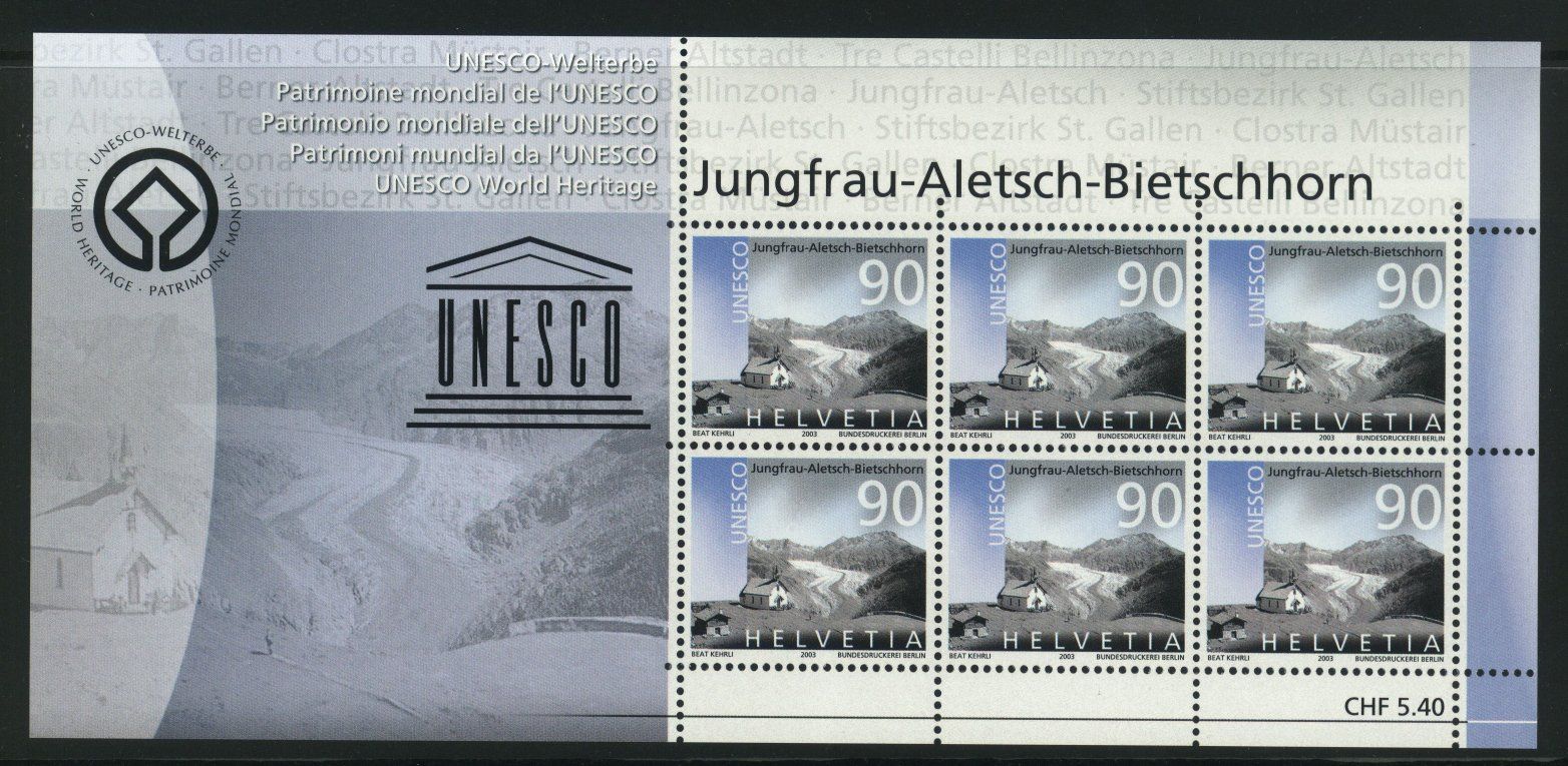 Tutti i francobolli: 2003, Sondermarken Unesco, 5 Kleinbogen ** – Usato da Willisau venduto da Vollstempel 1
