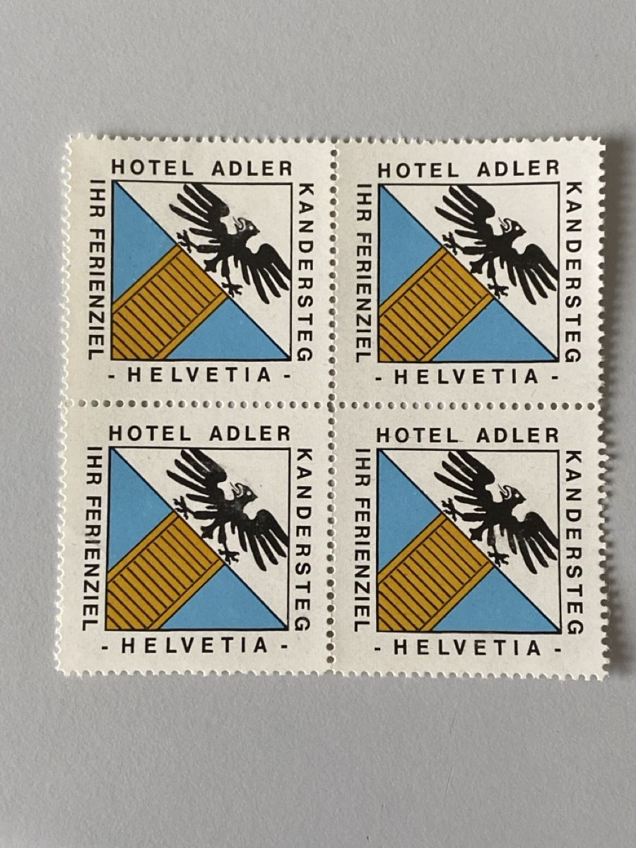 Tutti i francobolli: Hotel Post Adler Kandersteg, Viererblock Postfrisch – Usato da Küssnacht a. Rigi venduto da Unique-Valuable