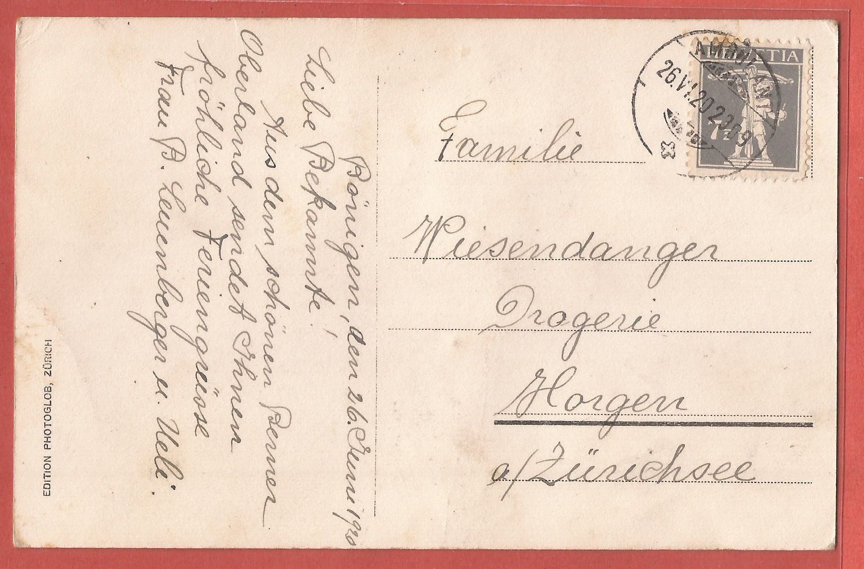 Cartoline postali: Bönigen am Brienzersee bei Interlaken - 1920 – Usato da Fislisbach venduto da Porano 1