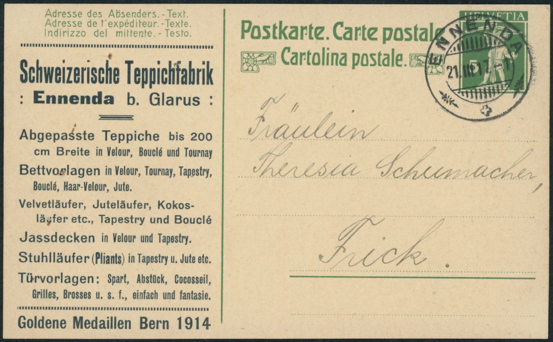 Alle Briefmarken: GL Ennenda - Karte – Gebraucht aus Schindellegi von leecollect