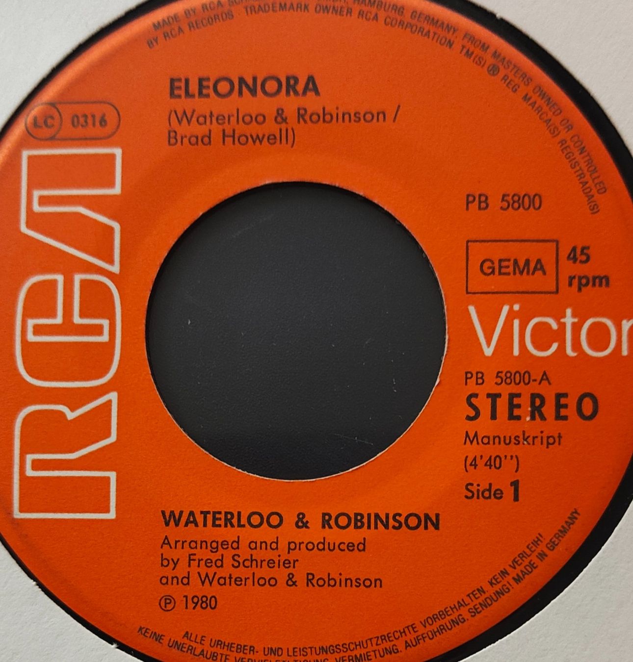 Schallplatten: Vinyl-Single Waterloo & Robinson -  Eleonora – Gebraucht aus Langenthal von Modo39