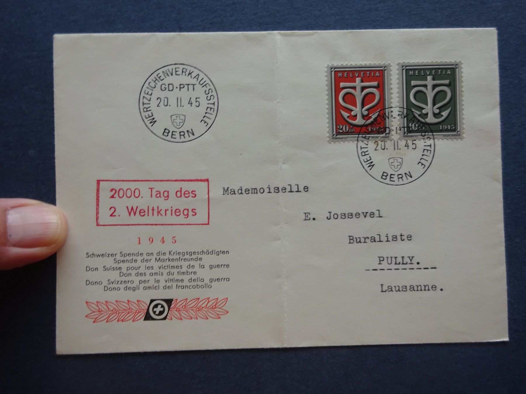 Alle Briefmarken: 1945 W19-W20 Sondermarken FDC – Gebraucht aus Appenzell-Steinegg von adi1975
