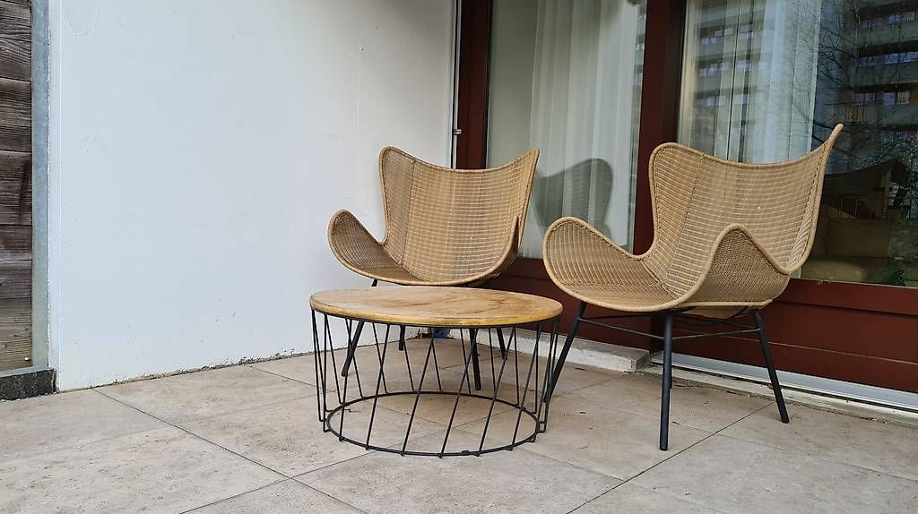 Pfister Sessel: Mid-Century Modern Rattan Egg Gartenset – Gebraucht aus Zollikon von jur_7ncl