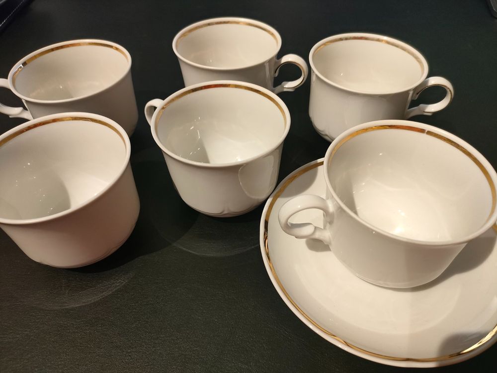 Generico Kaffeetassen Set 6-teilig - Weiß Mit Gold Porzellan